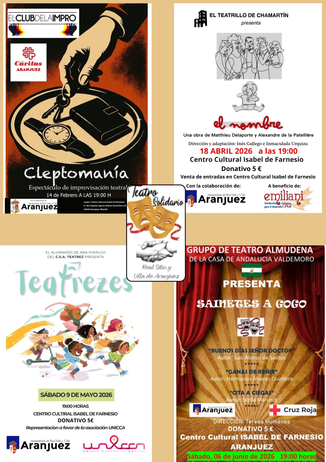 Este año formamos parte de los teatros solidarios y agradecidas. El nueve de mayo a las 12:00 tendremos la que será la obra destinada a UNICCA dirigida y voluntariamente llevan a delante los peques de la escuela de TEATREZ. Un honor que pequeños actores ribereños estén dispuestos a hacernos pasar una gran mañana por una muy buena causa.